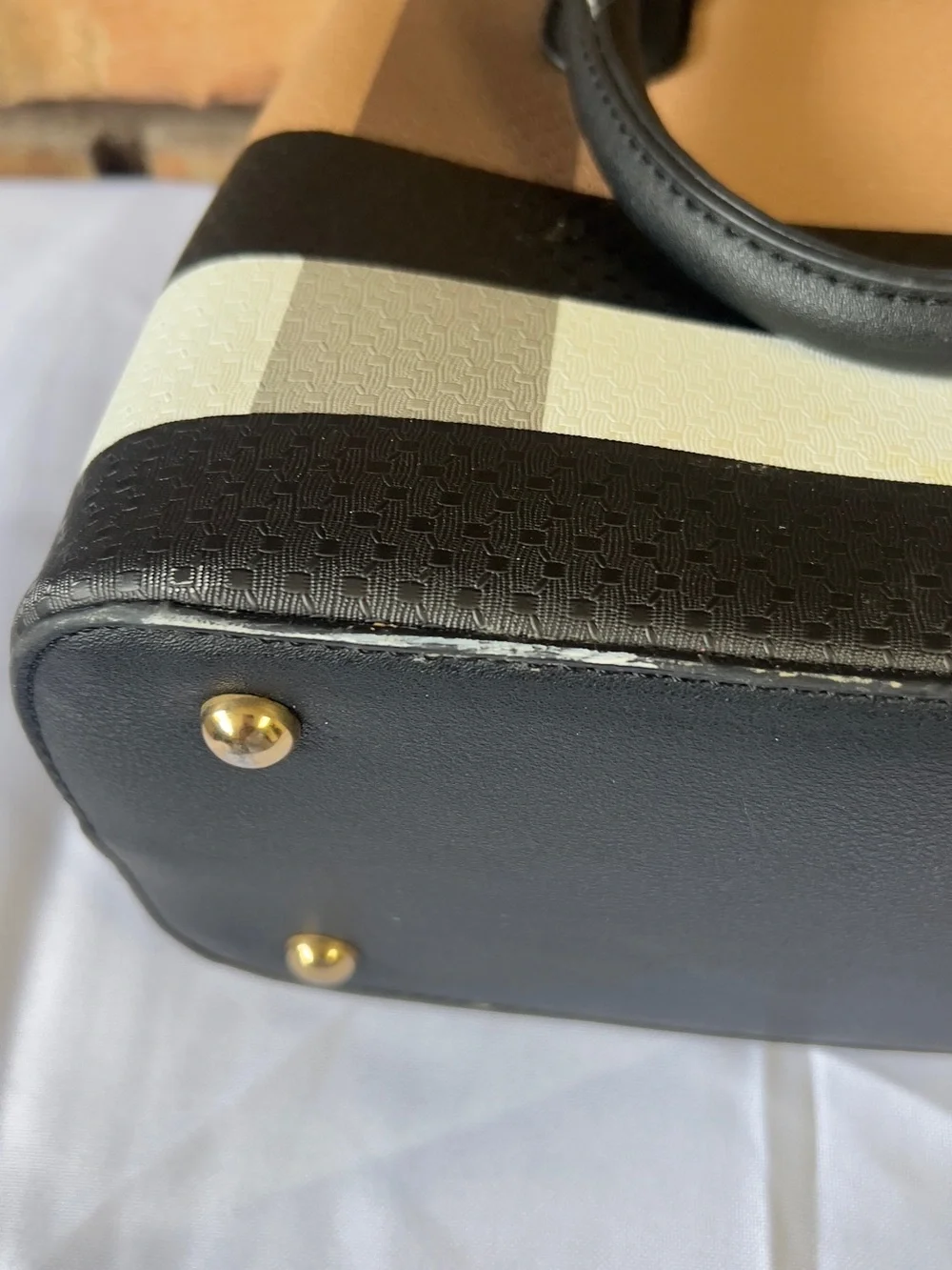 Striped Tan & Black Women's Satchel with Matching Wallet